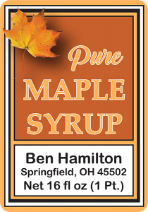 Hamilton Pure 1 pint Maple Syrup label.