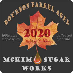McKim Sugar Works: Bourbon Barrel Aged 100% Maple Syrup label from Gabriel, NY.