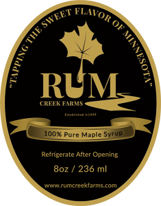RUM Creek Farms: 100% Pure Maple Syrup label.
