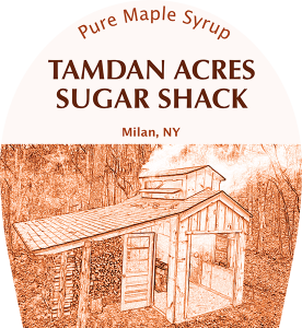 Tamdan Acres Sugar Shack: Pure Maple Syrup label from Milan, NY.