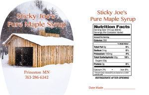 Sticky Joes maple syrup label (alternating-front-back).