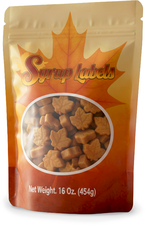 Maple Candy custom printed food pouch by Syrup Labels - print your own food pouch bag.
